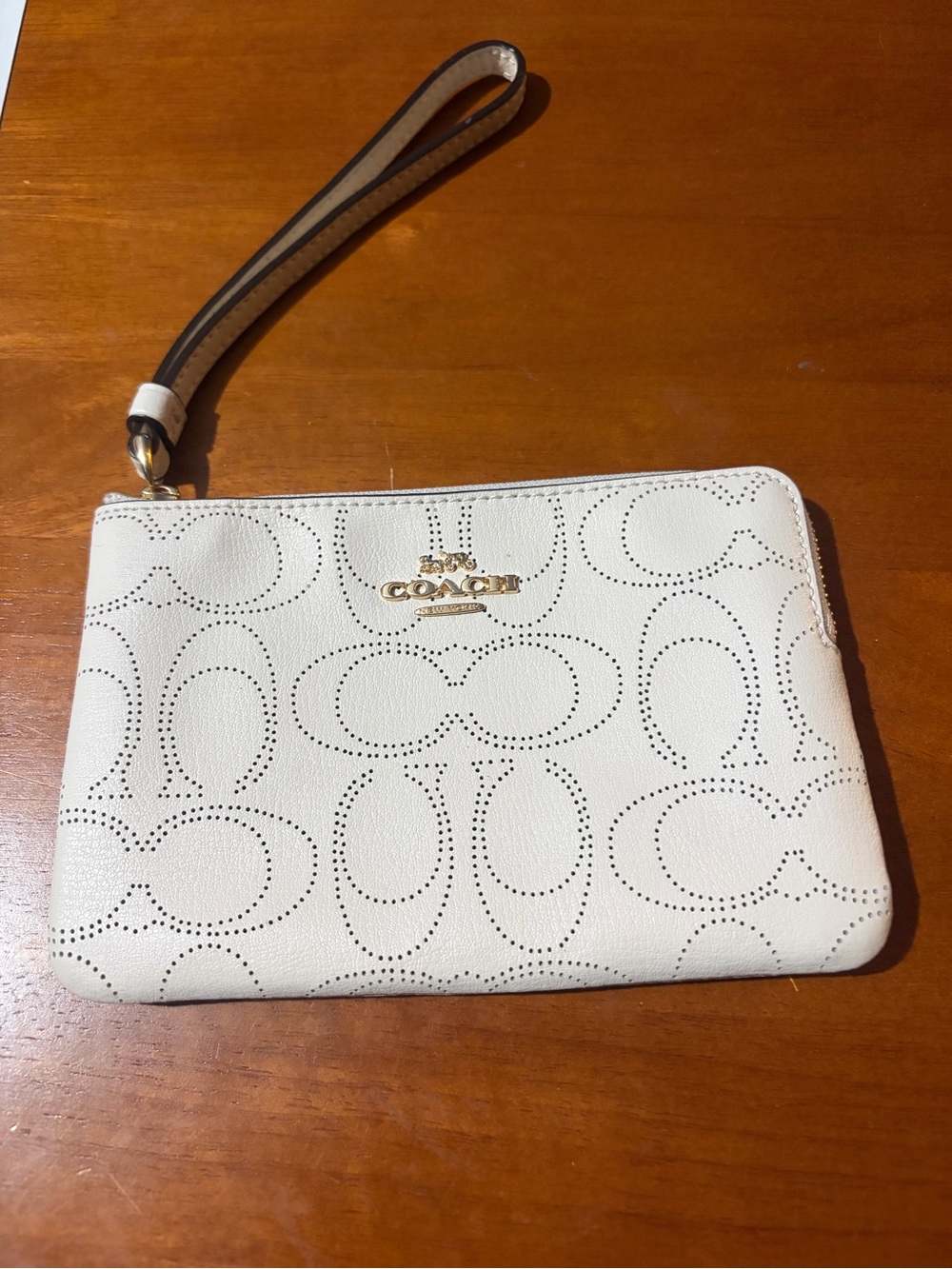 Coach Cream Perforated Signature Wristlet